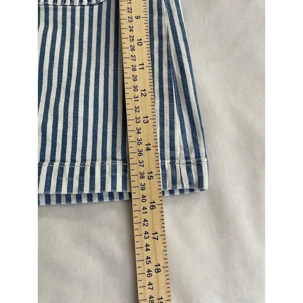 LOFT Denim Mini Skirt Womens 8 Blue White Striped Button Front Utility Pocket - Picture 5 of 9